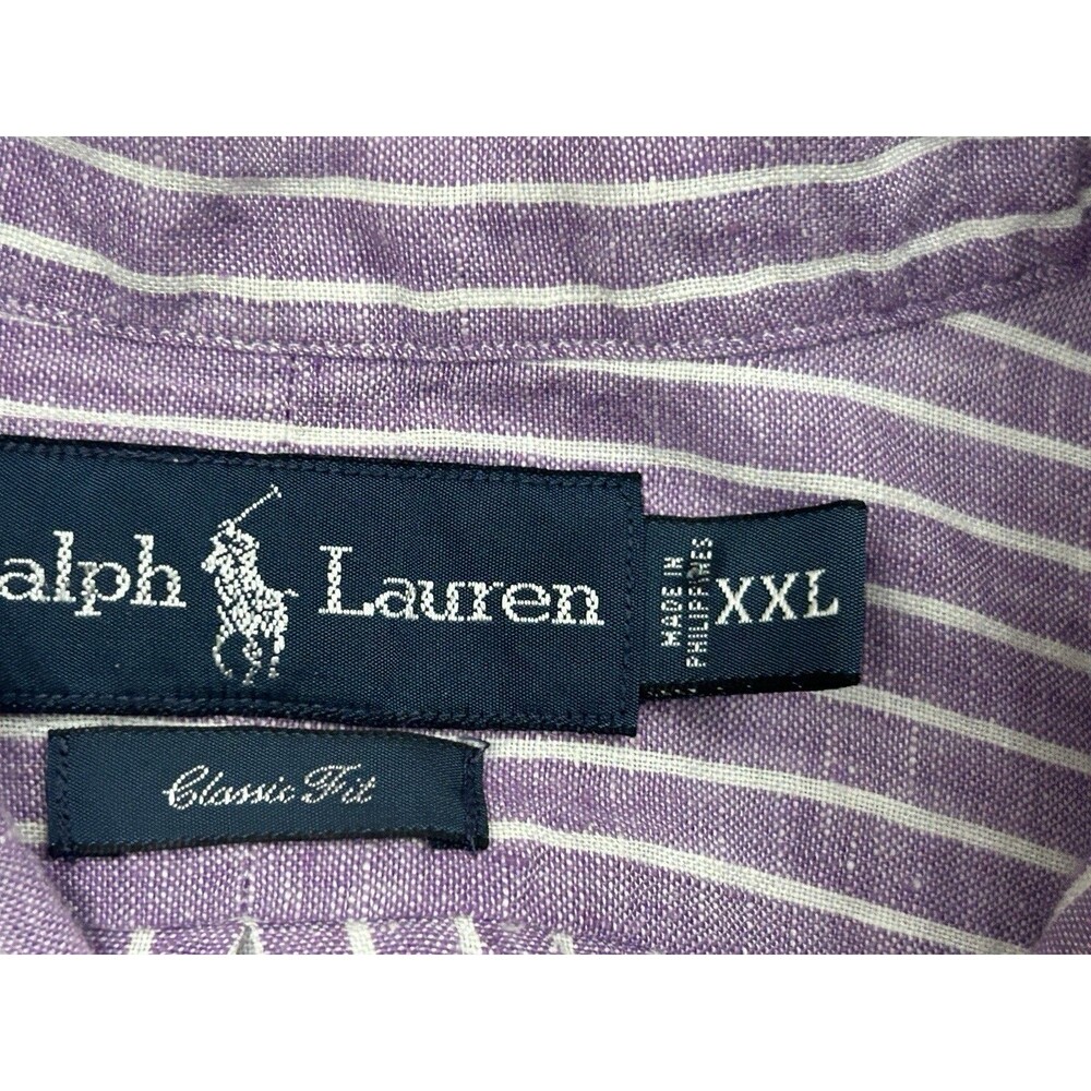Ralph Lauren Shirt Mens 2XL Linen Purple White Pinstripe Short Sleeve Summer - Picture 3 of 7